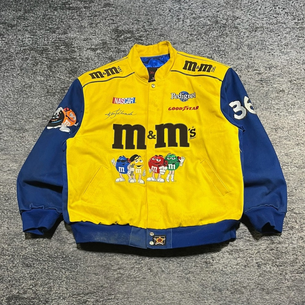 Vintage M&M Racing JH Design NASCAR Jacket Mens‎ XL Yellow Blue 90s Embroidered